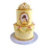 Beauty and the Beast cake with golden decorations and Belle topper